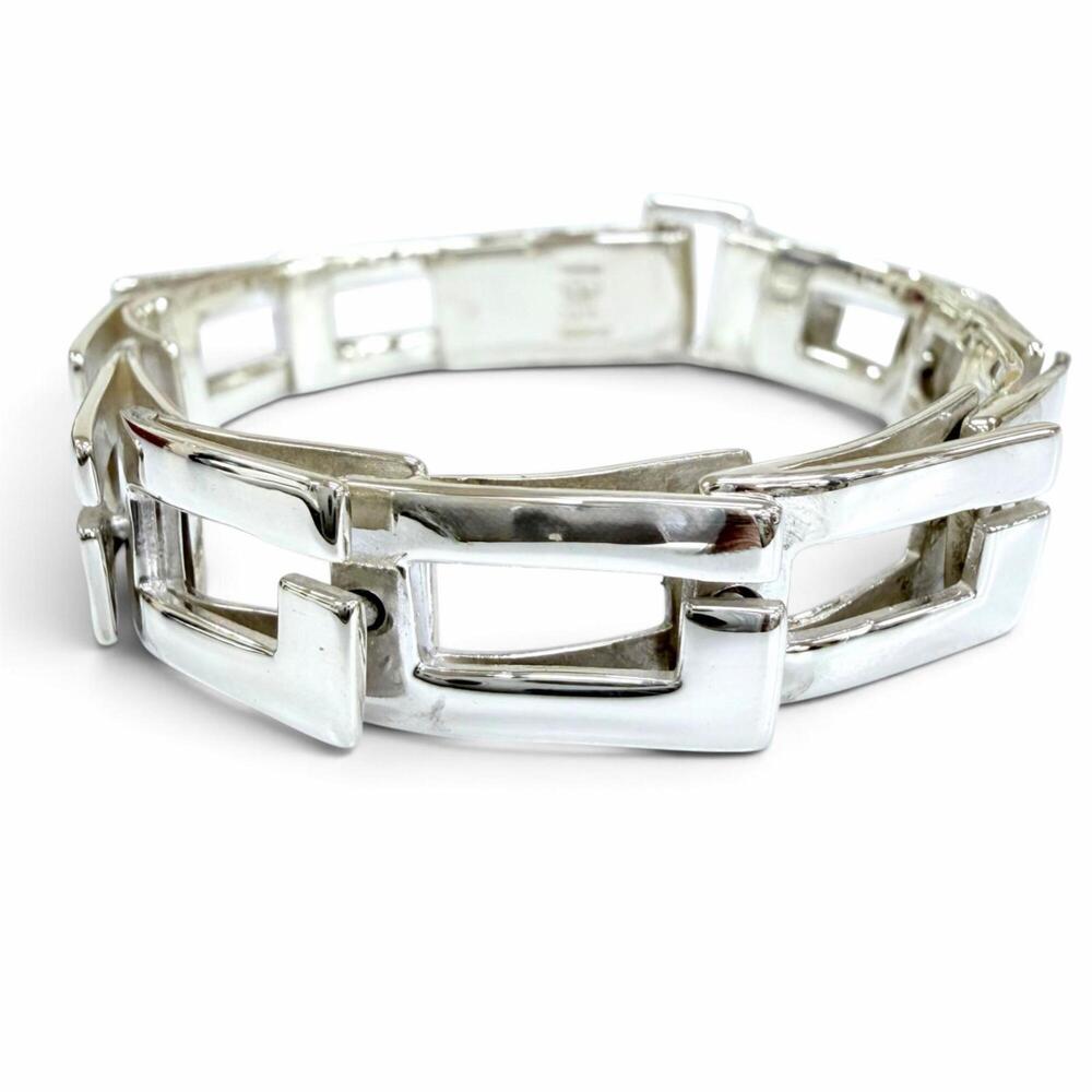 GUCCI Vintage 925 Square G Accessory Bangle Bracelet, Silver, Made in Italy, ...